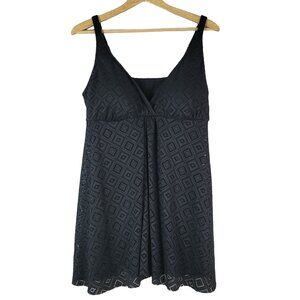 A&H Sportswear Swim Dress Black Plus 22W Crochet Adj Padded One Piece Swimsuit